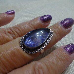 Gorgeous BLUE/PURPLE DRAGONS VEIN AGATE Handmade Sterling 925 Ring SIze 8 #468C